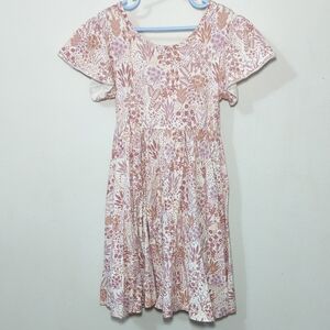 City Mouse Floral Maxi Dress White Pink Short Sleeve Cottage Girls Size 8Y